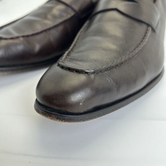 Savile Row London Penny Loafers Mens Sz 12 Dark Brown Leather Apron Toe Dress